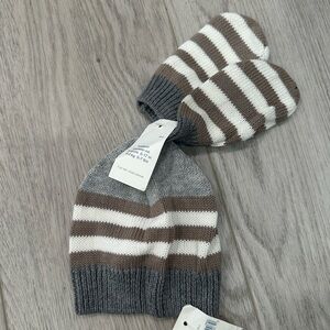 GAP baby  Gray and Brown Striped Beanie and Mittens